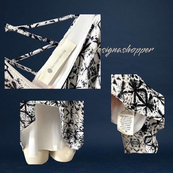 The Impeccable Pig White Black & Blue Starbursts Spaghetti Strap Lined Top Med - Picture 5 of 6